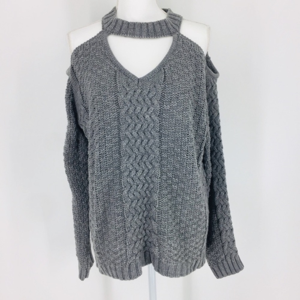 2/$20 Gray Sexy Sweater Cold Shoulder/V Neckline